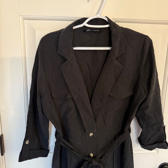 Zara Belted button front midi Shirtdress Black 45098 - Picture 3 of 12
